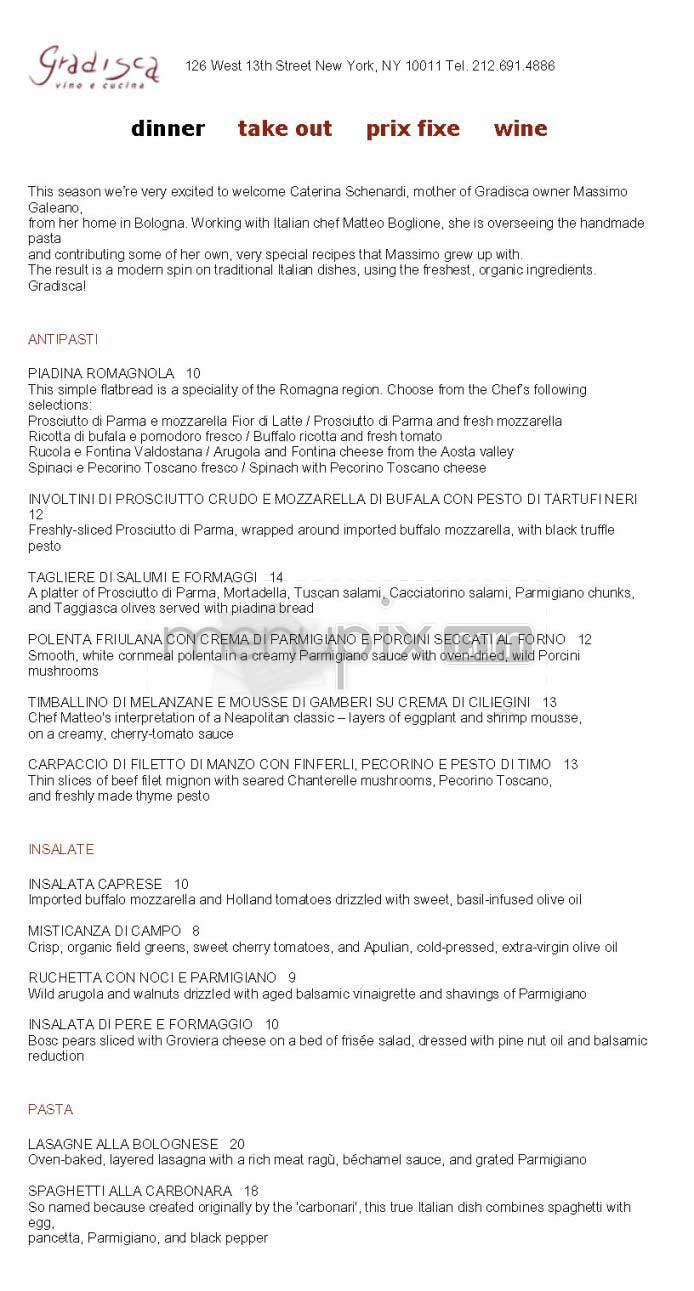 Gradisca - New York, NY menu_pic