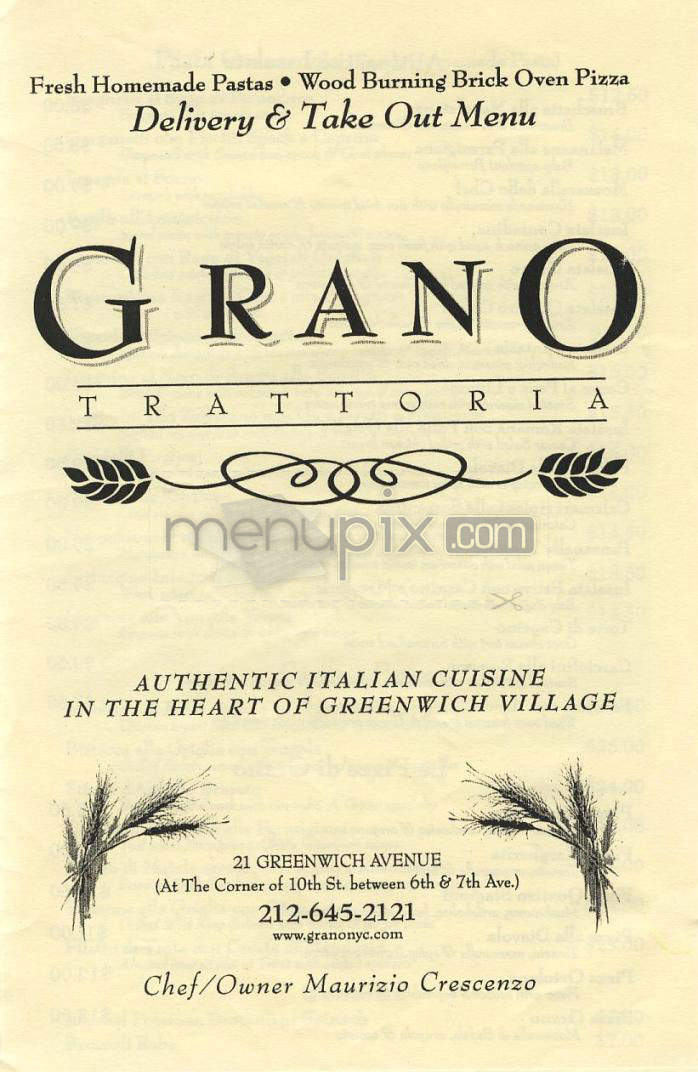 Grano Trattoria - New York, NY menu_pic