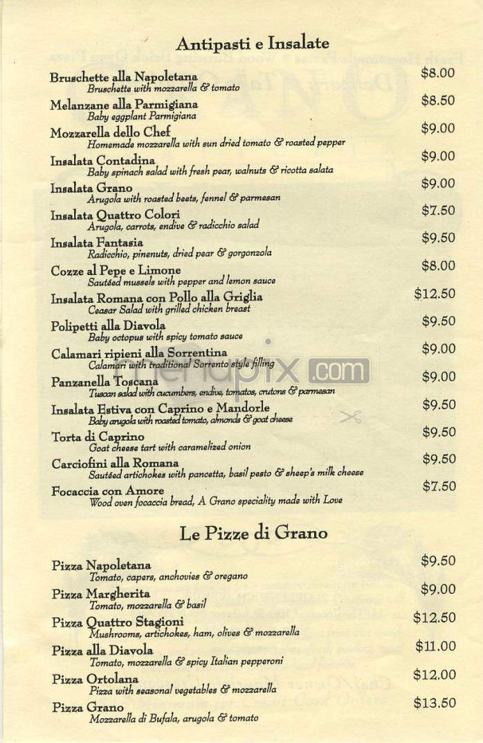 Grano Trattoria - New York, NY menu_pic