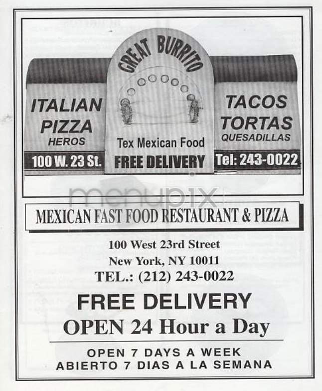 Great Burrito - New York, NY menu_pic