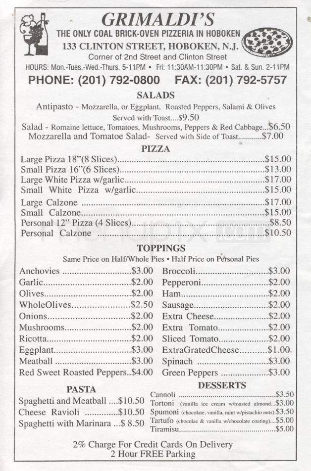 Grimaldi's - Hoboken, NJ menu_pic
