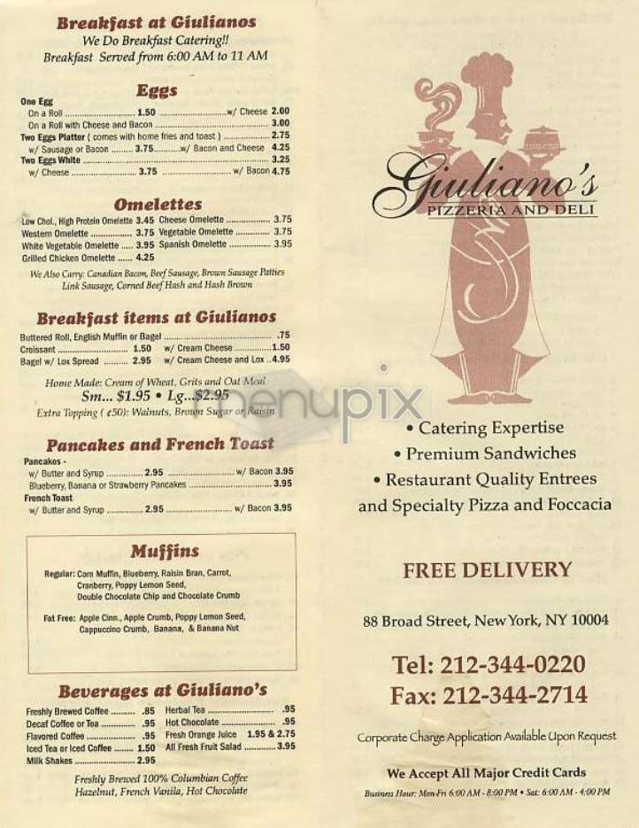 Giuliano Gourmet Pizza & Deli - New York, NY menu_pic