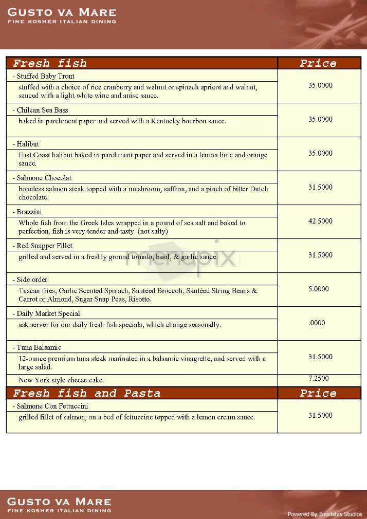 Gusto va Mare - New York, NY menu_pic