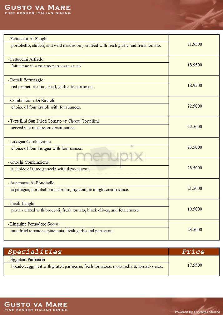 Gusto va Mare - New York, NY menu_pic