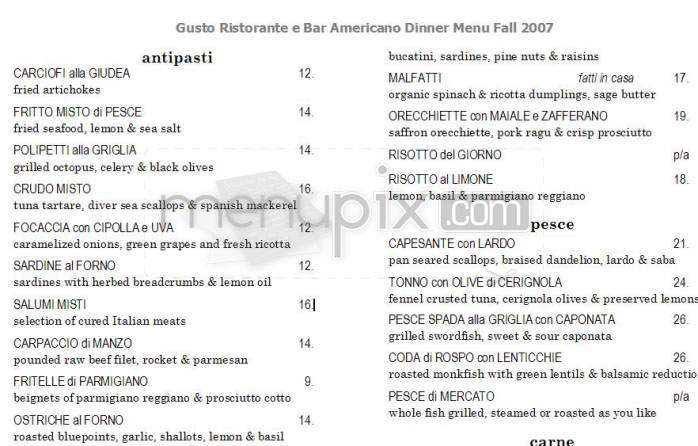 Gusto Ristorante e Bar Americano - New York, NY menu_pic