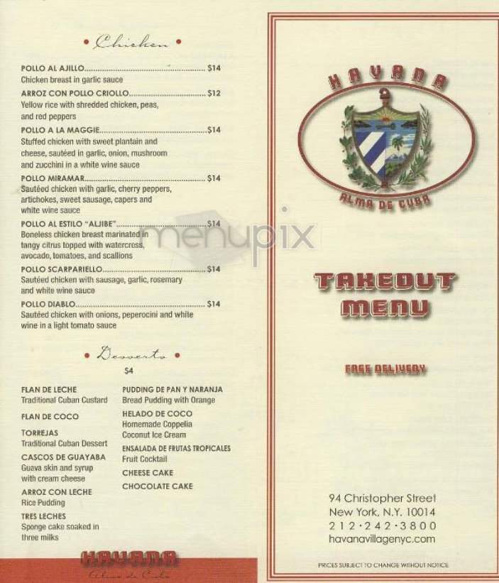 Havana Village - New York, NY menu_pic