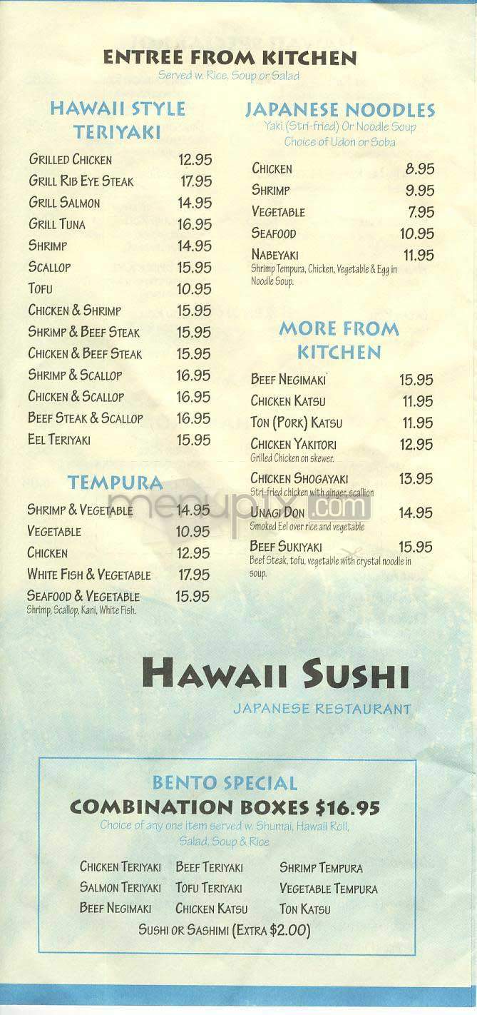 Hawaii Sushi - New York, NY menu_pic