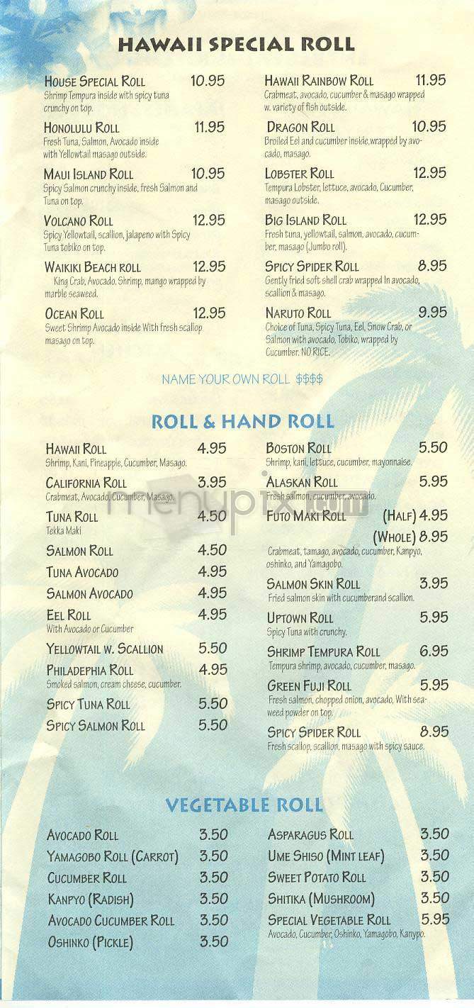 Hawaii Sushi - New York, NY menu_pic