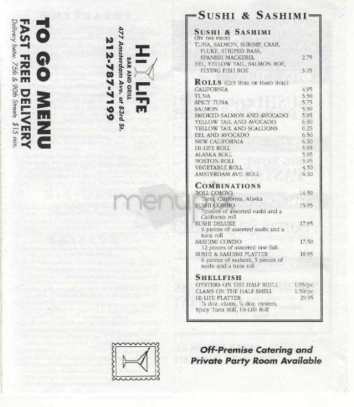 Hi Life - New York, NY menu_pic
