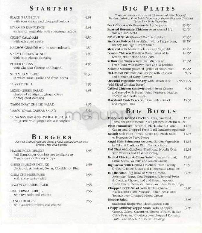 Hi Life - New York, NY menu_pic