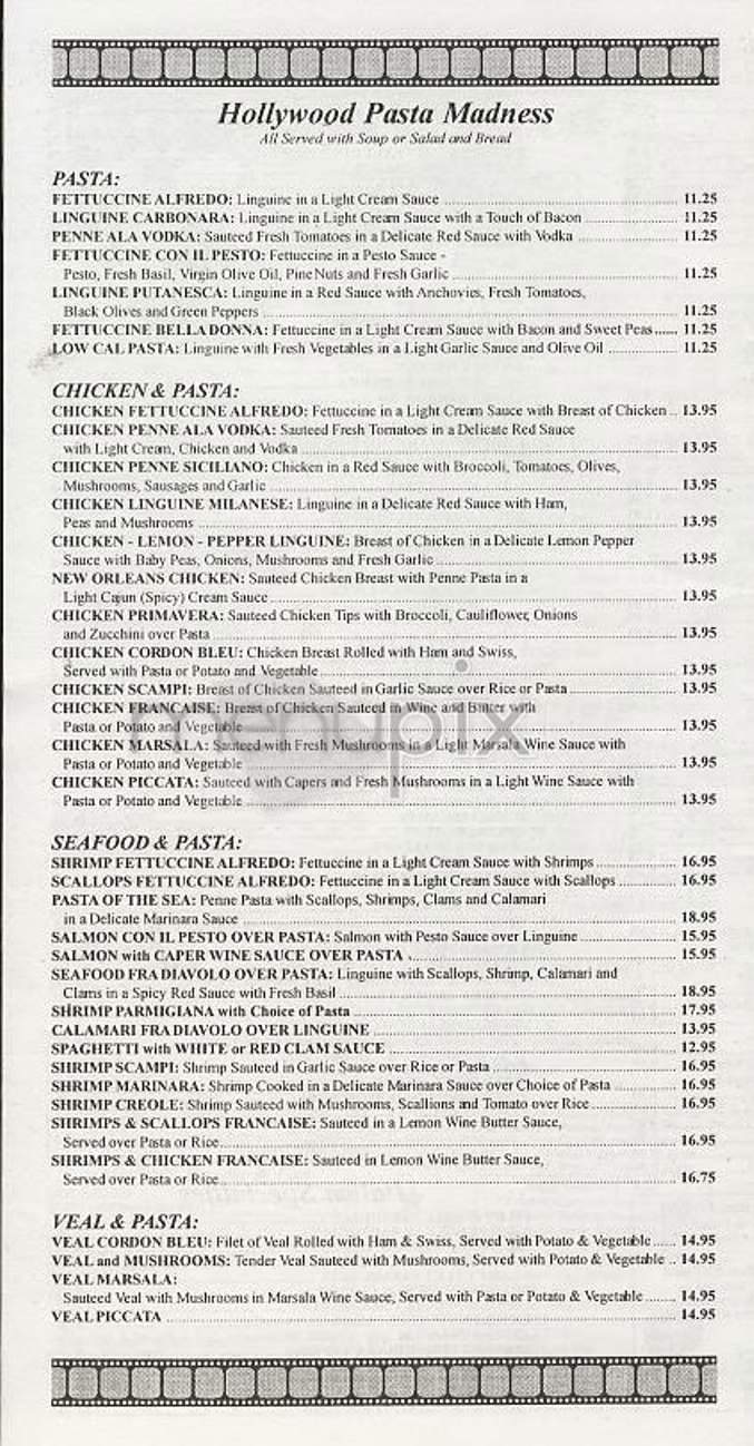 Hollywood Diner - New York, NY menu_pic