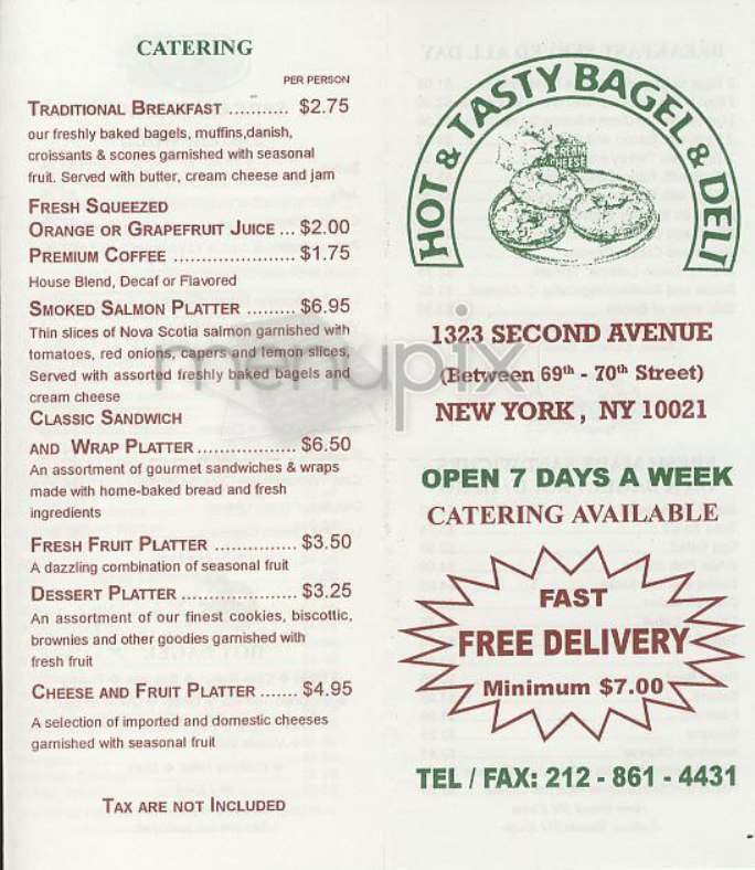 Hot & Tasty Bagel & Deli - New York, NY menu_pic