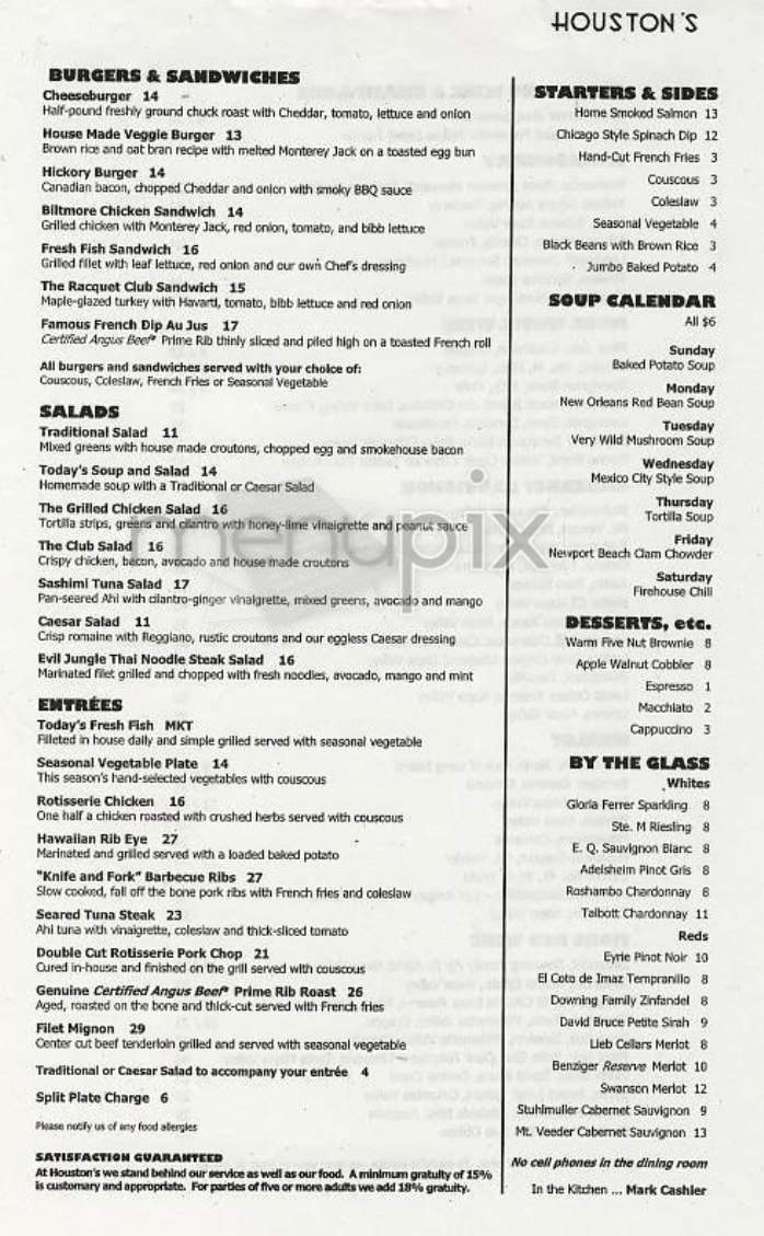 Houston's - New York, NY menu_pic