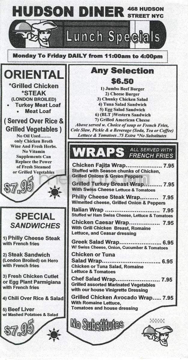 Hudson Diner - New York, NY menu_pic