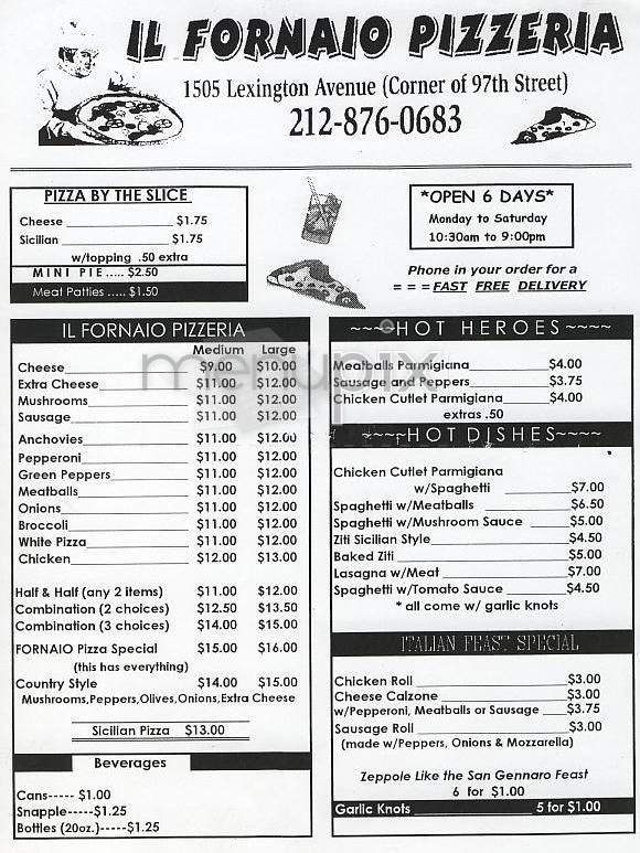 Il Fornaio Pizzeria - New York, NY menu_pic