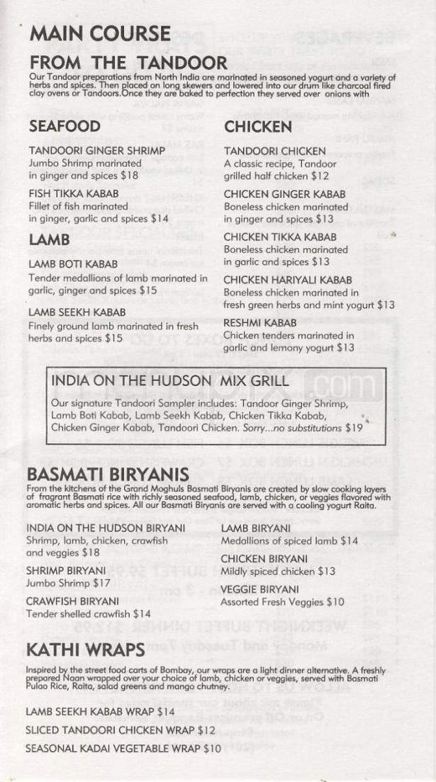 India On The Hudson - Hoboken, NJ menu_pic