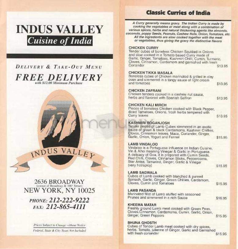 Indus Valley - New York, NY menu_pic