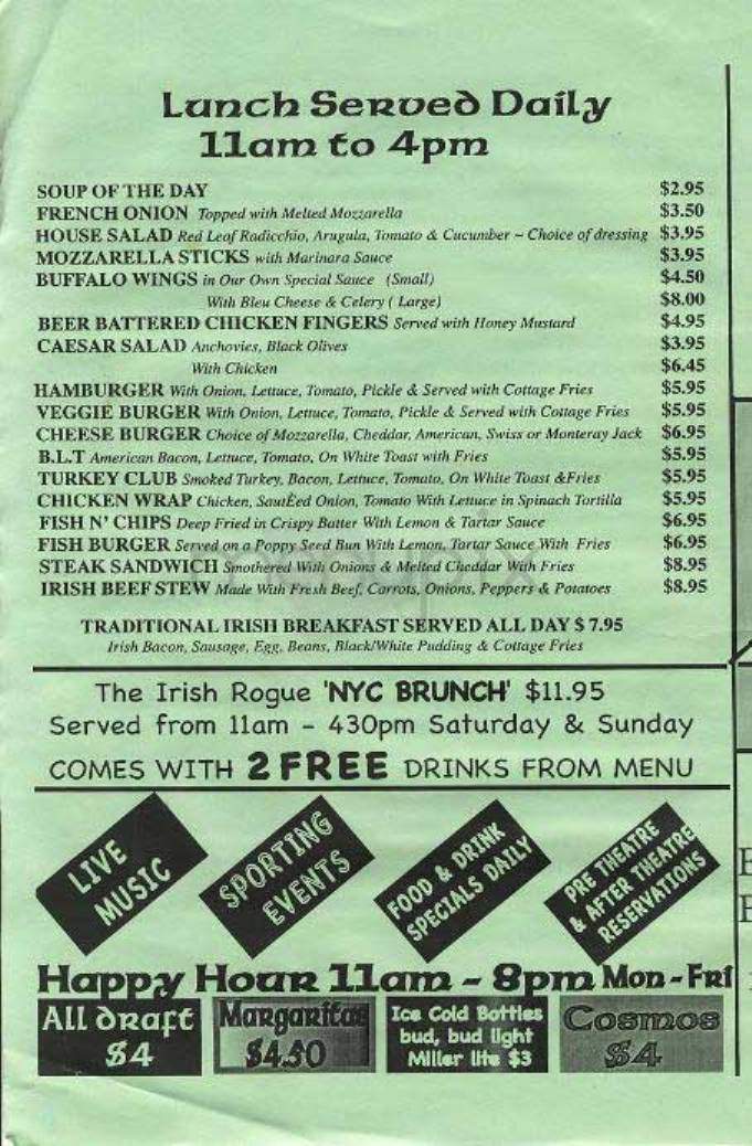 The Irish Rogue - New York, NY menu_pic