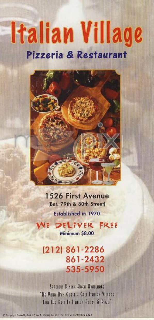 Italian Village Pizzeria - New York, NY menu_pic