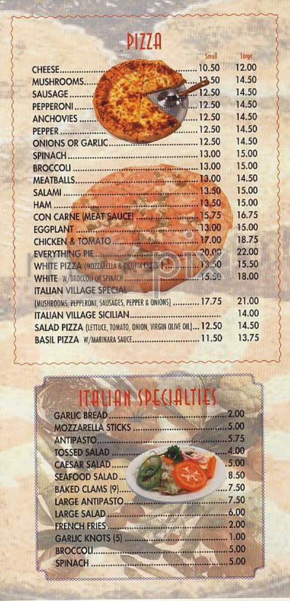 Italian Village Pizzeria - New York, NY menu_pic