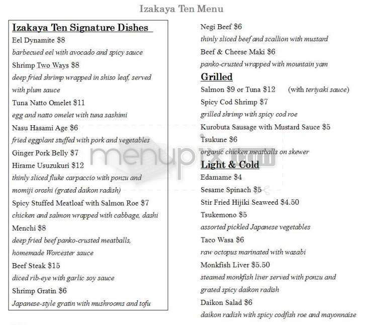 Izakaya Ten - New York, NY menu_pic
