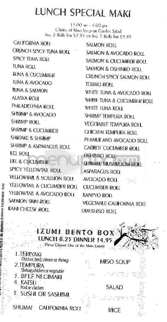 Izumi Sushi - New York, NY menu_pic