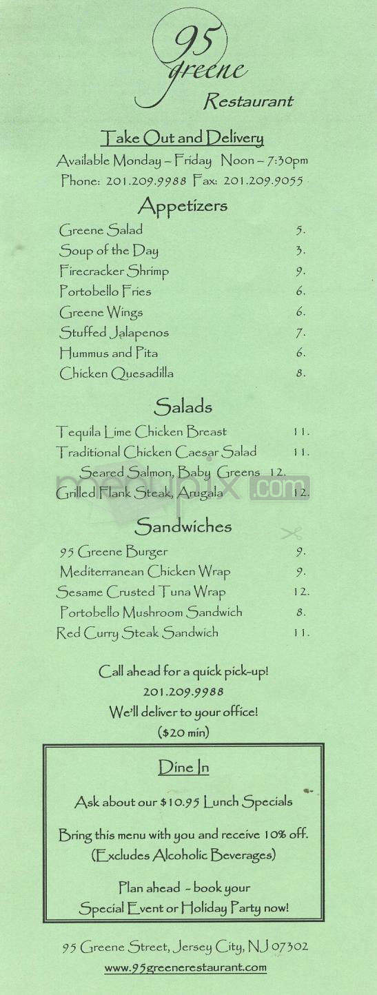 95 Green Restaurant - Jersey City, NJ menu_pic