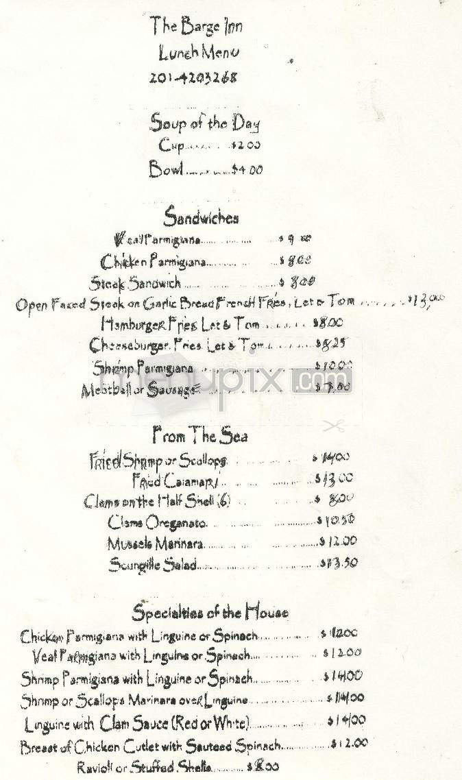 The Barge Inn - Jersey City, NJ menu_pic