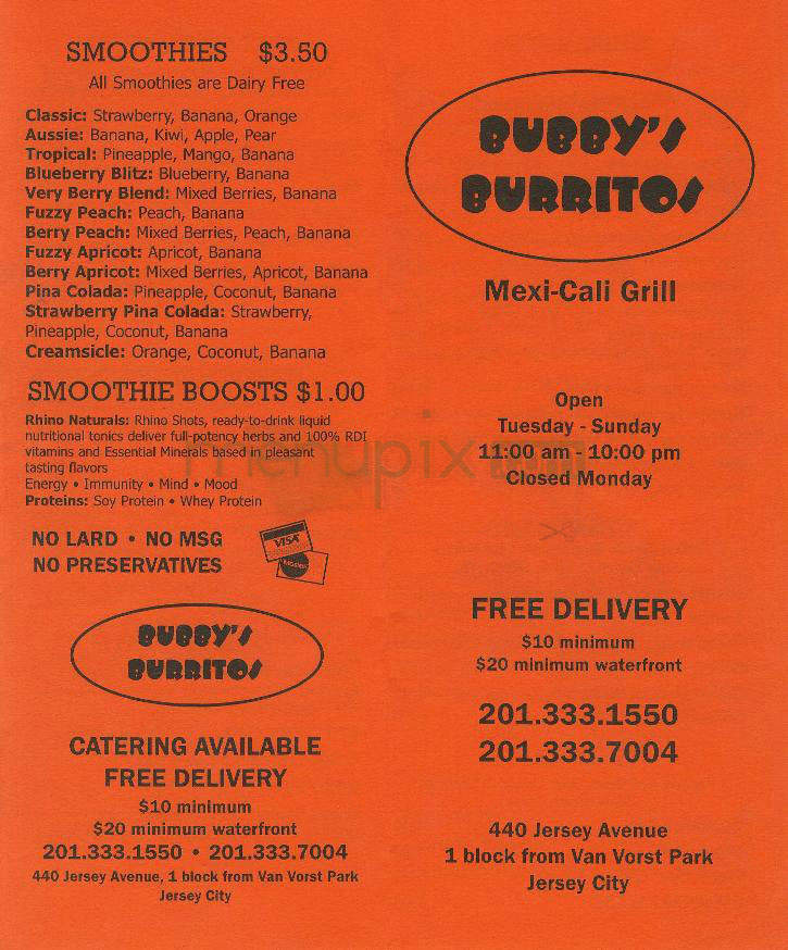 Bubby's Burritos - Jersey City, NJ menu_pic