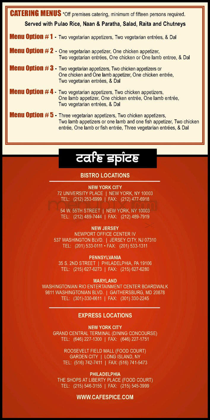Cafe Spice - Jersey City, NJ menu_pic