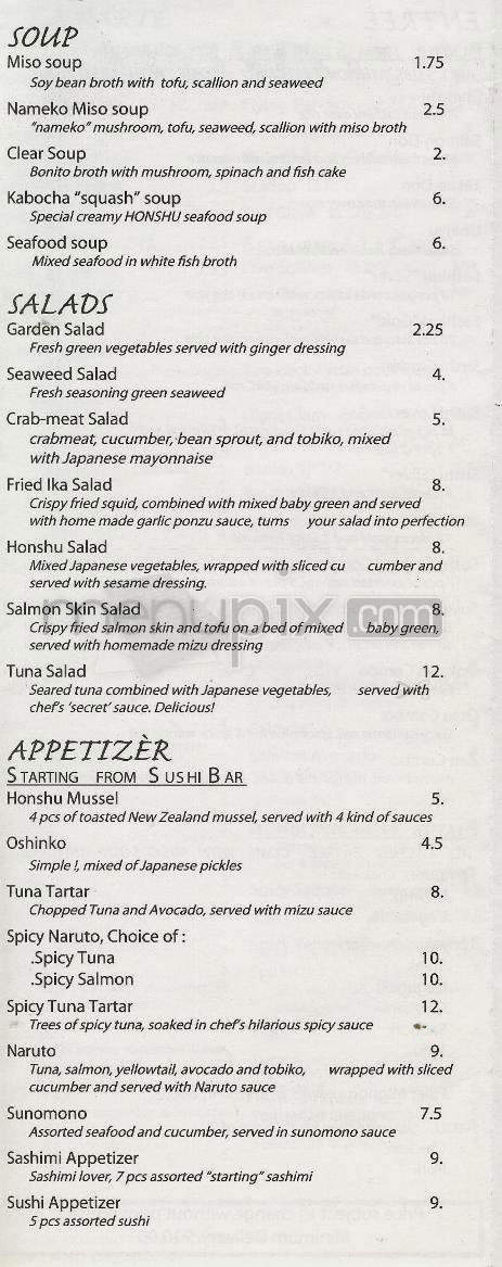 Hon Shu Sushi - Jersey City, NJ menu_pic
