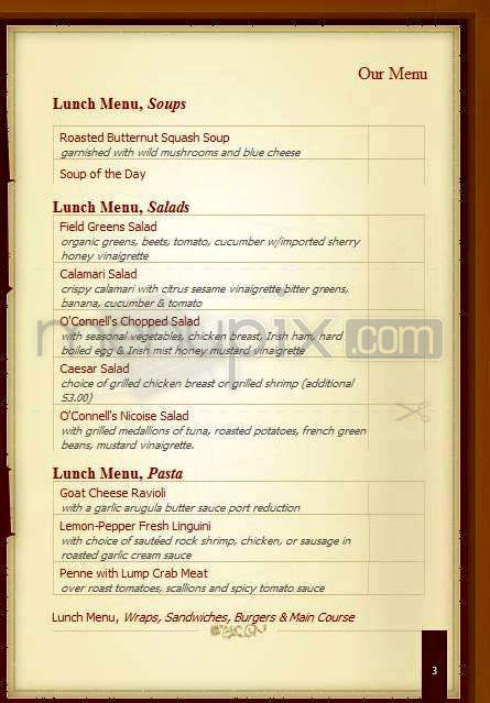 O'Connell's Restaurant - Jersey City, NJ menu_pic