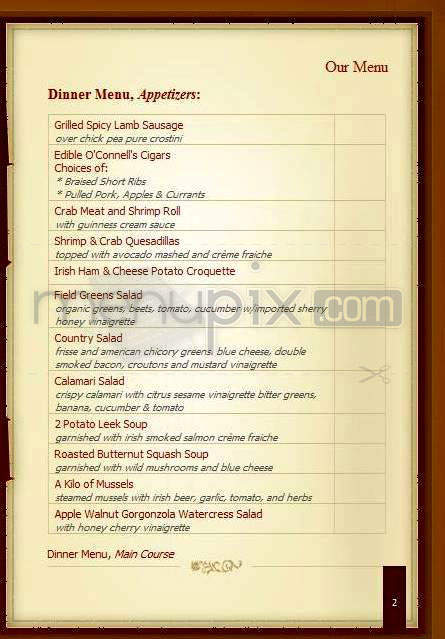 O'Connell's Restaurant - Jersey City, NJ menu_pic