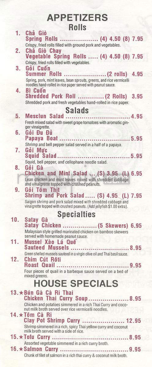 Saigon Cafe - Duluth, MN menu_pic