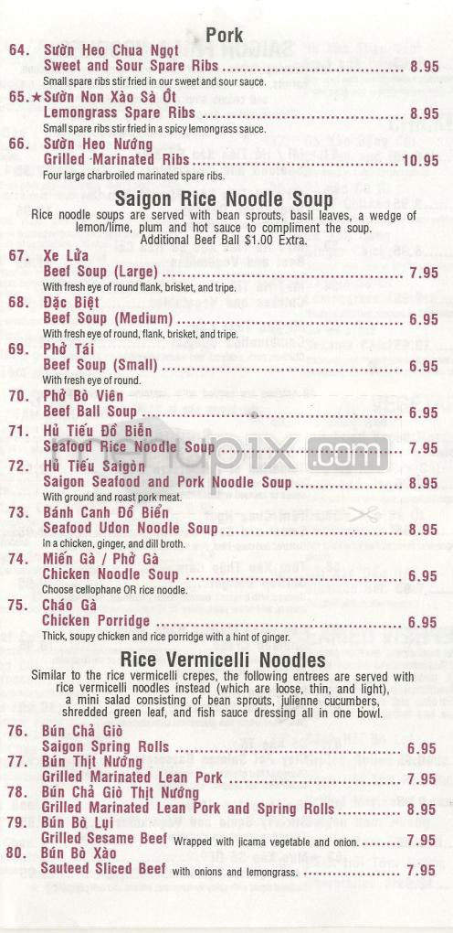 Saigon Cafe - Duluth, MN menu_pic
