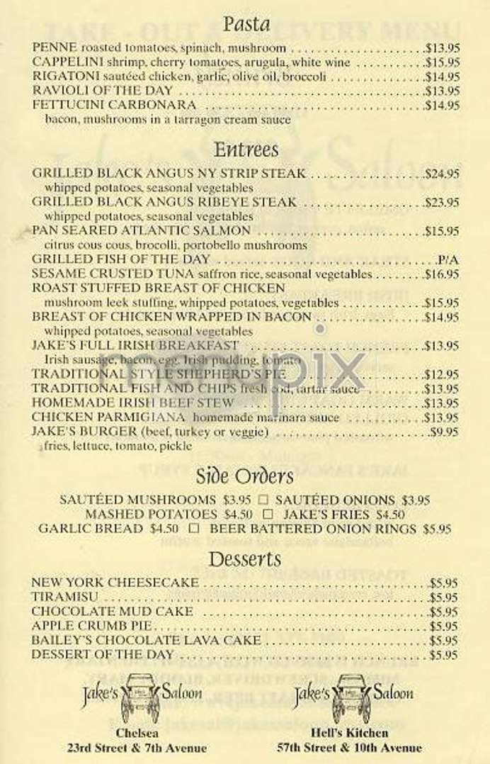 Jake's Saloon - New York, NY menu_pic