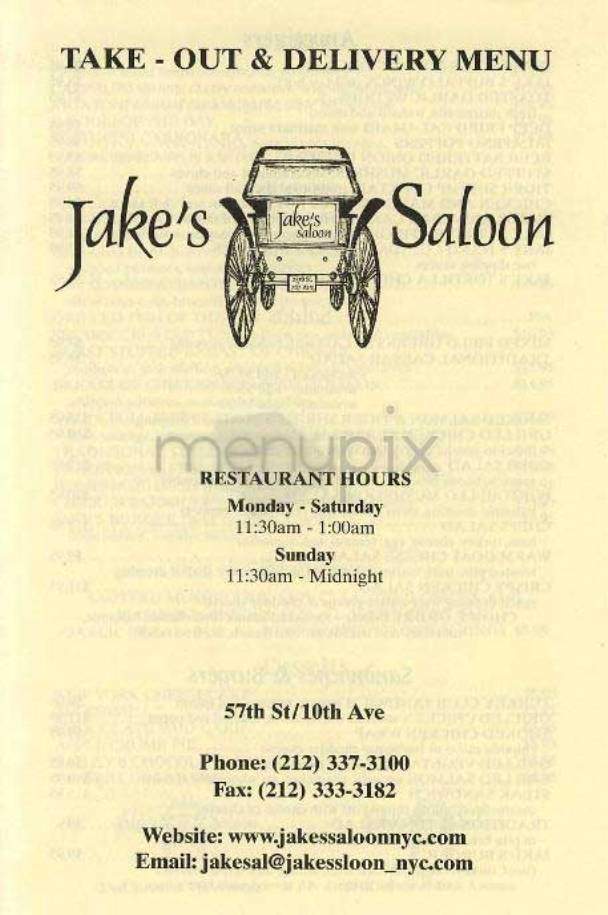 Jake's Saloon - New York, NY menu_pic