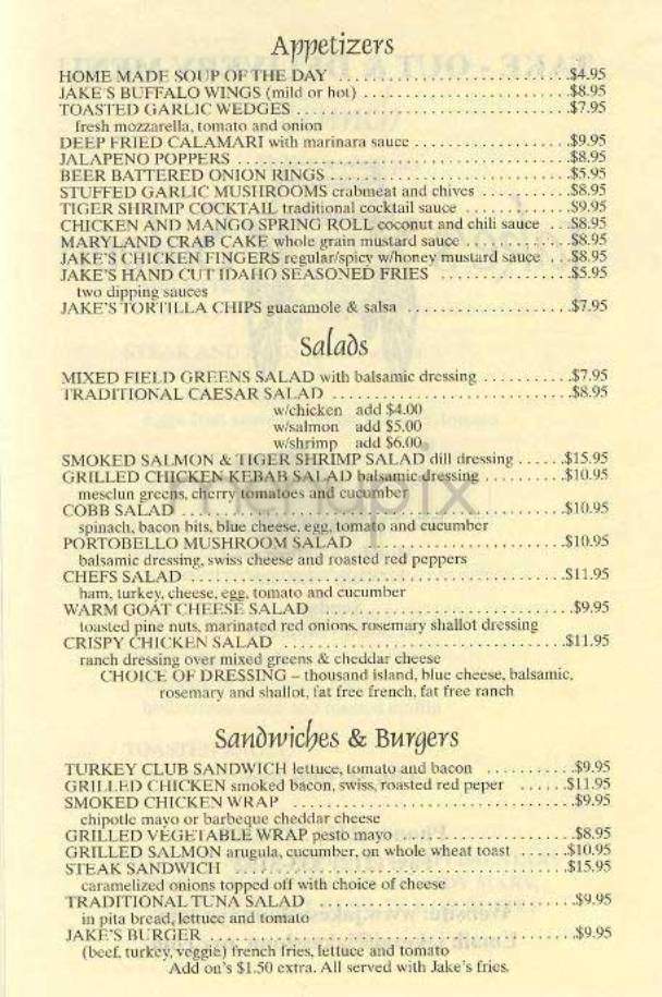 Jake's Saloon - New York, NY menu_pic