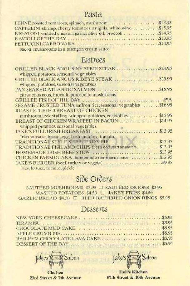 Jake's Saloon - New York, NY menu_pic