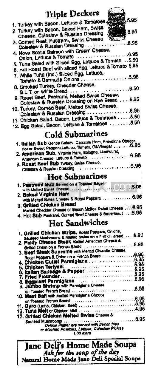 Jane's Deli - New York, NY menu_pic