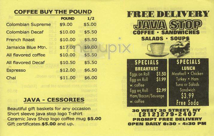 Java Stop - New York, NY menu_pic