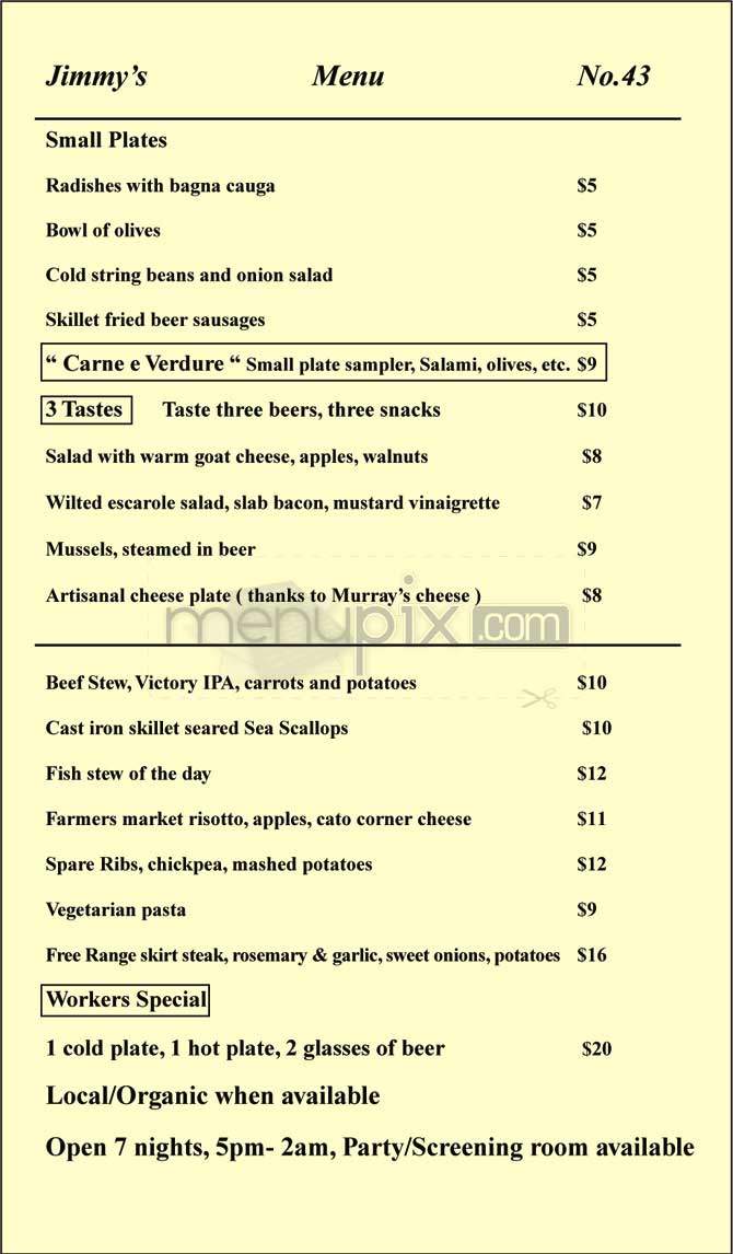 Jimmy's - New York, NY menu_pic