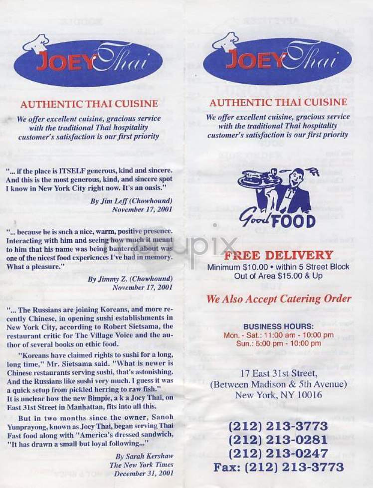 Joey Thai - New York, NY menu_pic