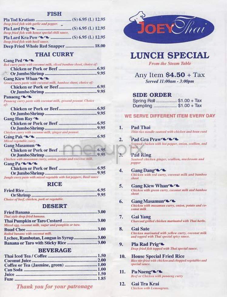 Joey Thai - New York, NY menu_pic
