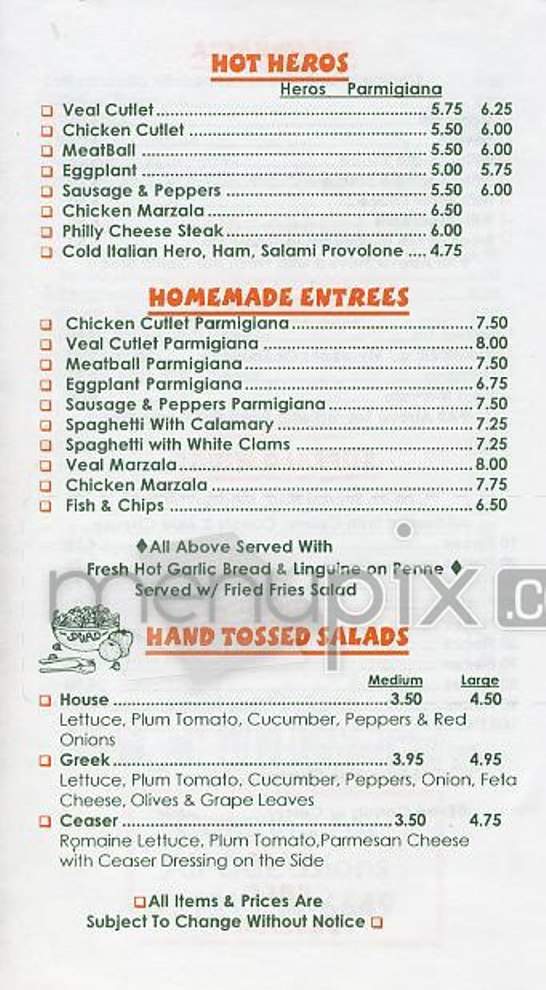 Johnny's Pizza - Southington, CT menu_pic