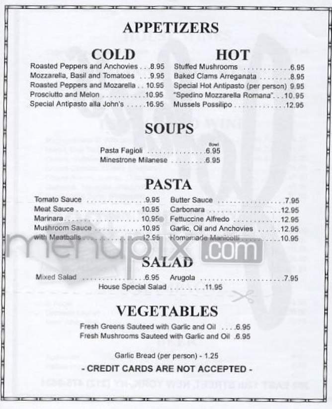 John's - New York, NY menu_pic