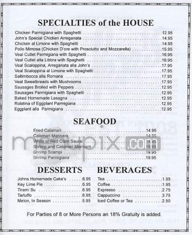 John's - New York, NY menu_pic
