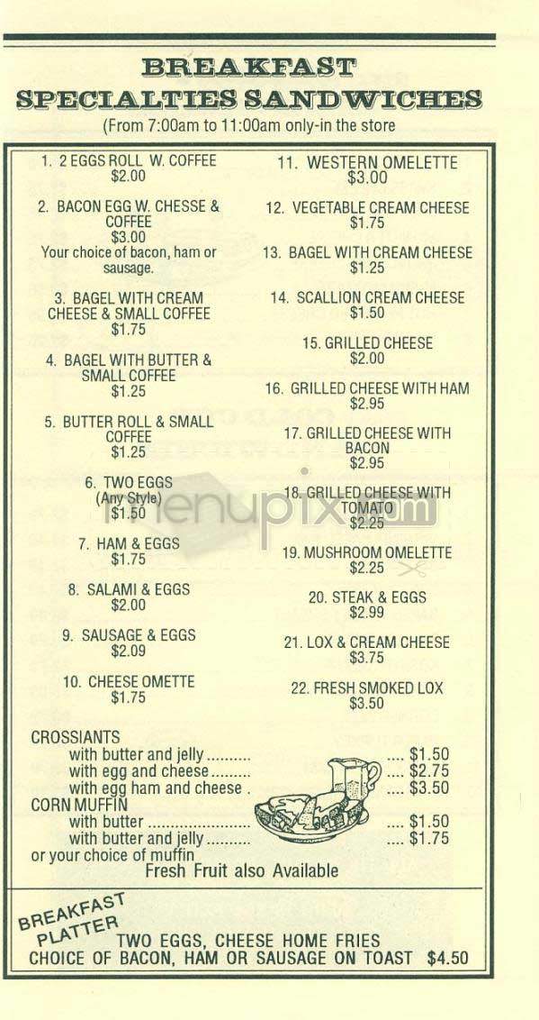 K & H Deli - New York, NY menu_pic