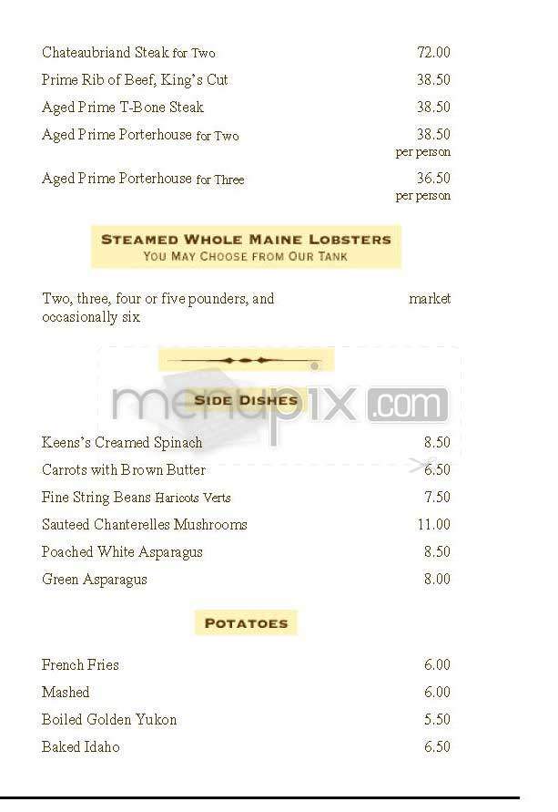 Keen's Steakhouse - New York, NY menu_pic