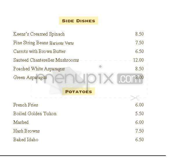 Keen's Steakhouse - New York, NY menu_pic